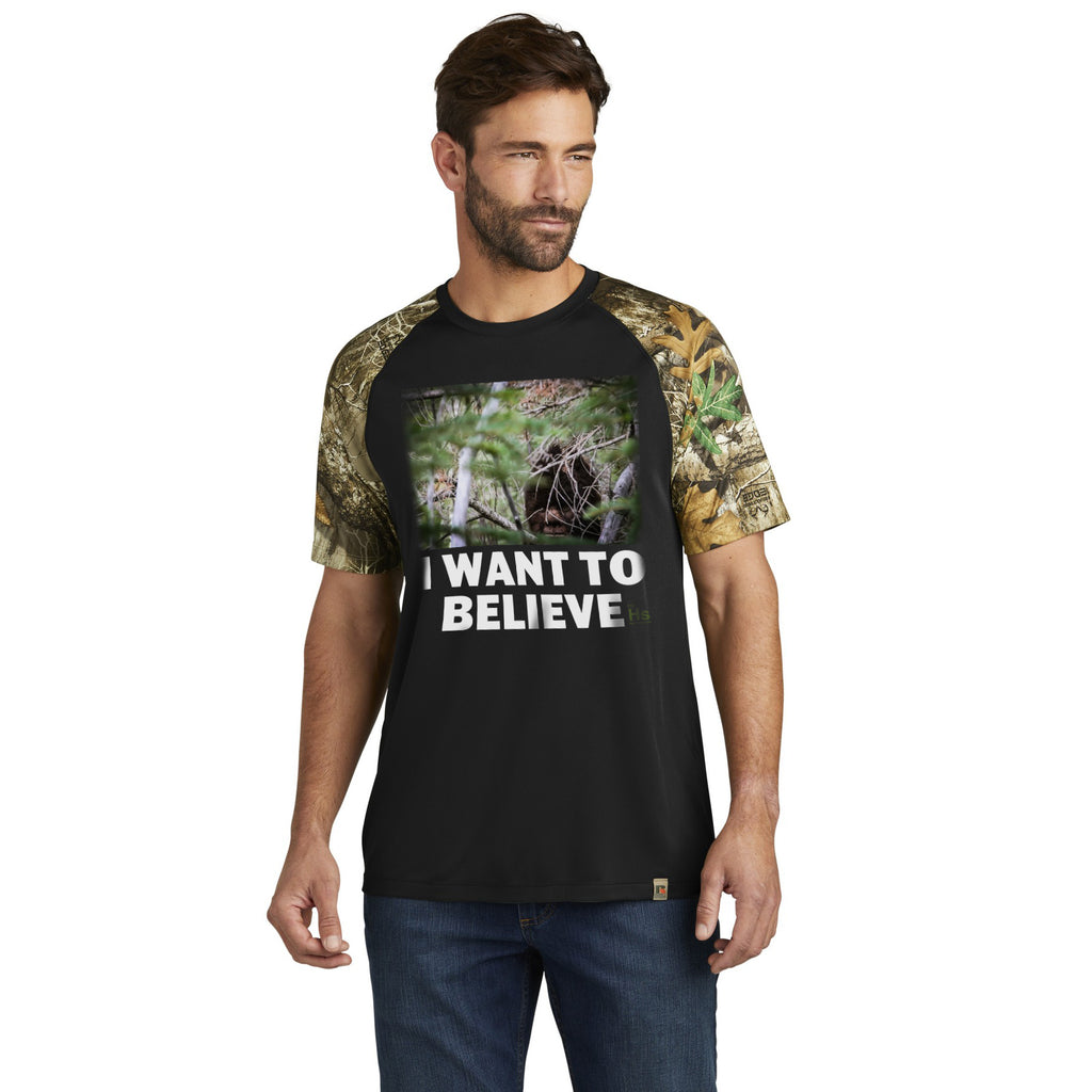 I Believe In Sasquatch - I Want To Believe - Woodland Camo Bigfoot Cryptid Tee